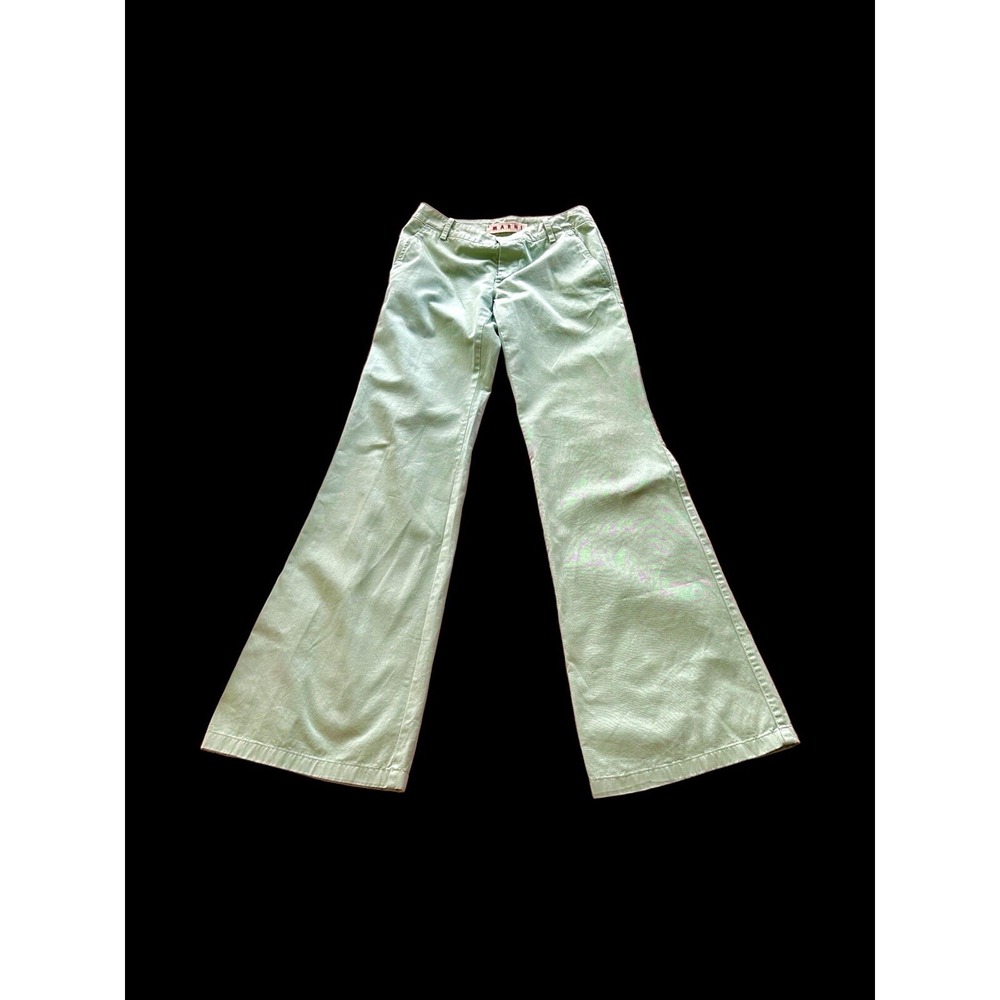 Marni Flare Chino Women's Pant Green Wide Leg Sz 38 Actual 27Wx33L Designer